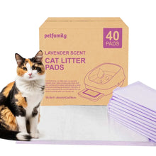 Lavender-scent cat litter box pads, 40 count, purple border, petfamily label
