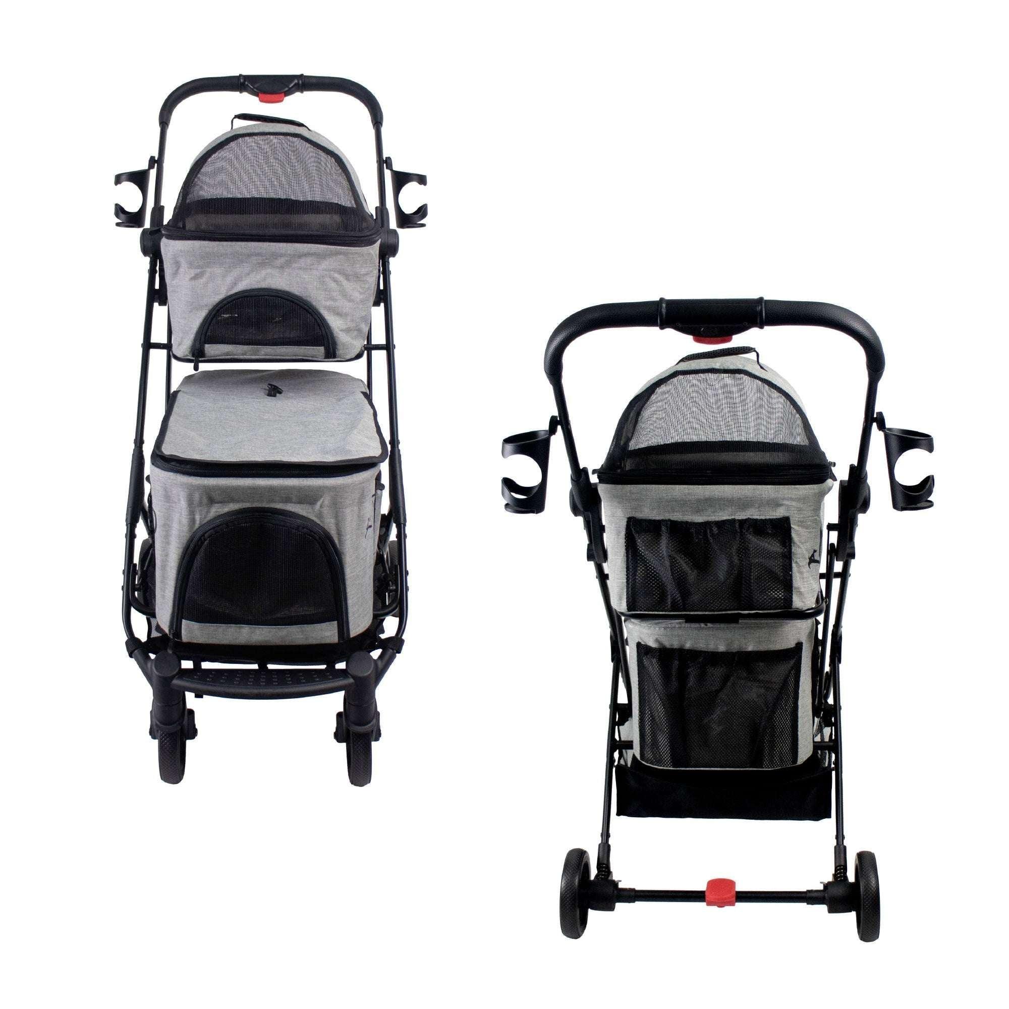 Petique Deluxe Double Decker Gray Pet Stroller With Accessory Bundle - USA MEGA SHOP