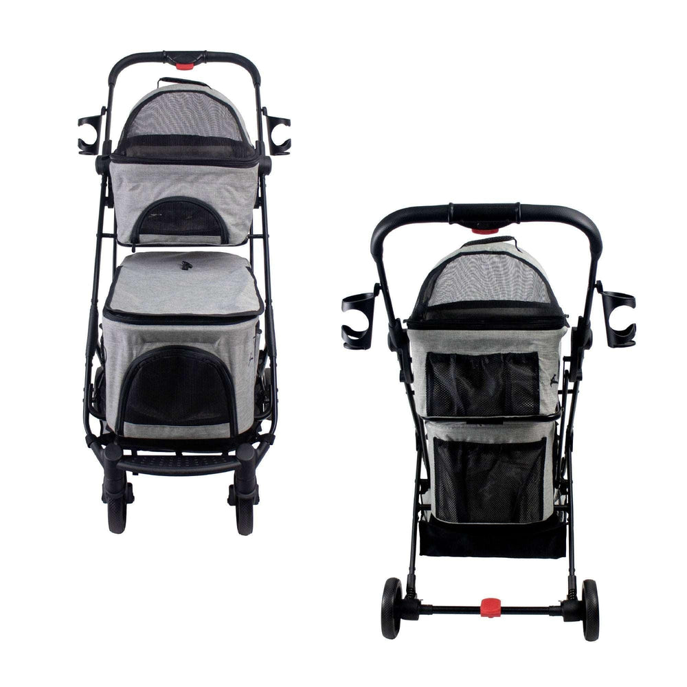 Petique Deluxe Double Decker Gray Pet Stroller With Accessory Bundle - USA MEGA SHOP