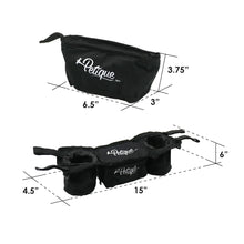 Black Petique accessory organizer bag with handle, labeled size lines