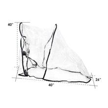 Clear white rain cover for pet stroller with black straps and side opening