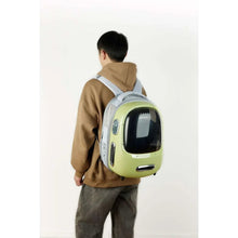 Smart cat carrier with lime green shell and tinted dome window