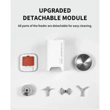 Smart pet food dispenser detachable modules set with red grate and metal bowl