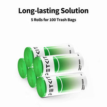 Petkit litter box trash bags, five rolls with green bands and labels