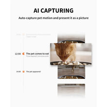 Smart dual-hopper pet food dispenser feeding preview with cat at tray