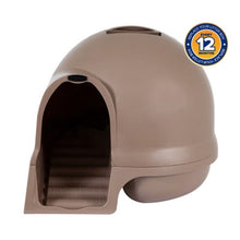 Enclosed cat litter box with dome hood, front entry opening, and built-in steps