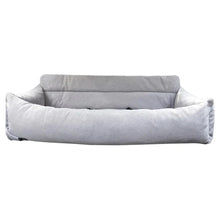 Light gray three-seater car pet bed with raised backrest and padded sides
