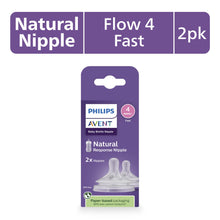Baby bottle nipple package, Natural Response Flow 4 fast, 2-pack, purple blister