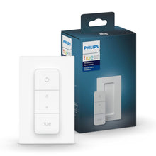 White Philips Hue dimmer switch in retail packaging, front view of device