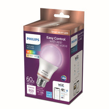 Smart Wi-Fi LED bulb retail box with frosted bulb and E26 base pictured