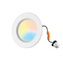 White round LED retrofit downlight with multicolor light glow and screw base