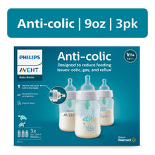 Anti-colic baby bottle set, 9oz (3-pack) with turtle design and AirFree vent