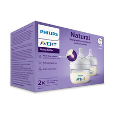 Boxed set of Philips Avent Natural 2oz baby bottles with first flow nipples, 2 pack