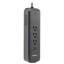Philips car power inverter side view with vent grille and AC outlet ports, black