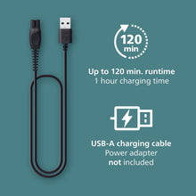 Body groomer USB-A charging cable with black charging stand and cord