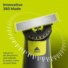 OneBlade 360 replacement blade with rotating head and directional motion graphic