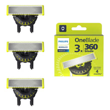 OneBlade 360 replacement blades, three-pack with black cutting heads and yellow guards