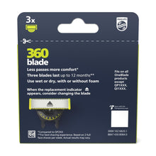 Philips Norelco OneBlade 360 replacement blades shown on package backing