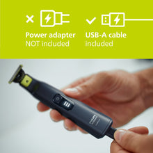 Rechargeable electric trimmer with power switch, black handle with yellow accents