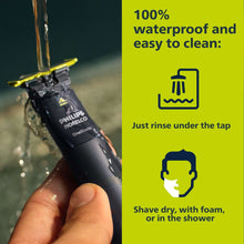 Waterproof electric face shaver being rinsed under the tap, black OneBlade