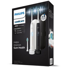 Rechargeable sonic toothbrush box set with two white handles and blue brush heads