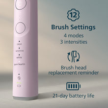 Pink Sonicare rechargeable toothbrush handle with illuminated brush settings