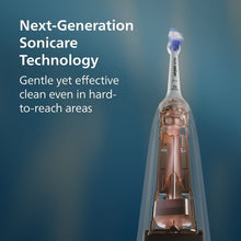 Sonicare rechargeable toothbrush with exposed internal mechanism and purple bristle head