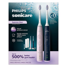 Sonicare Supreme Clean 2-pack box with pink and blue rechargeable toothbrushes