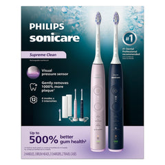 Philips Sonicare Supreme Clean Rechargeable Toothbrush, Pink and Blue, 2 pk.