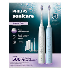 Philips Sonicare Supreme Clean Rechargeable Toothbrush, White and Blue, 2 pk.