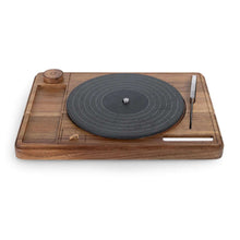 Turntable cheese board with slate record disc, knife, and built-in divider slots