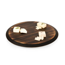 Acacia wood lazy Susan serving tray with cheese cubes arranged on round top