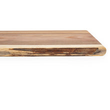 Acacia wood charcuterie board with smooth edge and light wood inlay