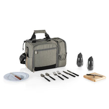 Gray insulated picnic cooler bag with shoulder strap and zippered front pocket