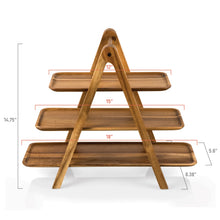3-tier wooden serving ladder with height and width measurements