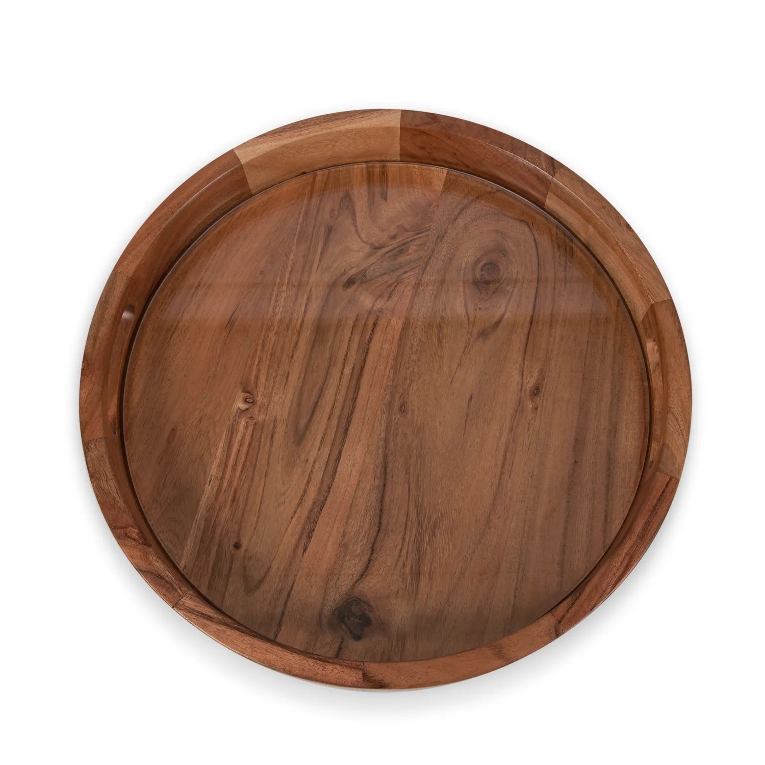 Picnic Time Acacia Wood Serving Tray w/ Glass Insert