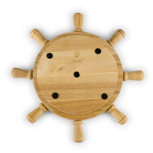 Wooden lazy Susan lid with button-style holes and five turned support pegs