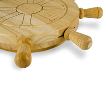 Wooden lazy Susan wheel with side handle and engraved divider lines