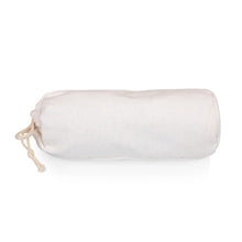 Rolled white picnic cloth with tied drawstrings