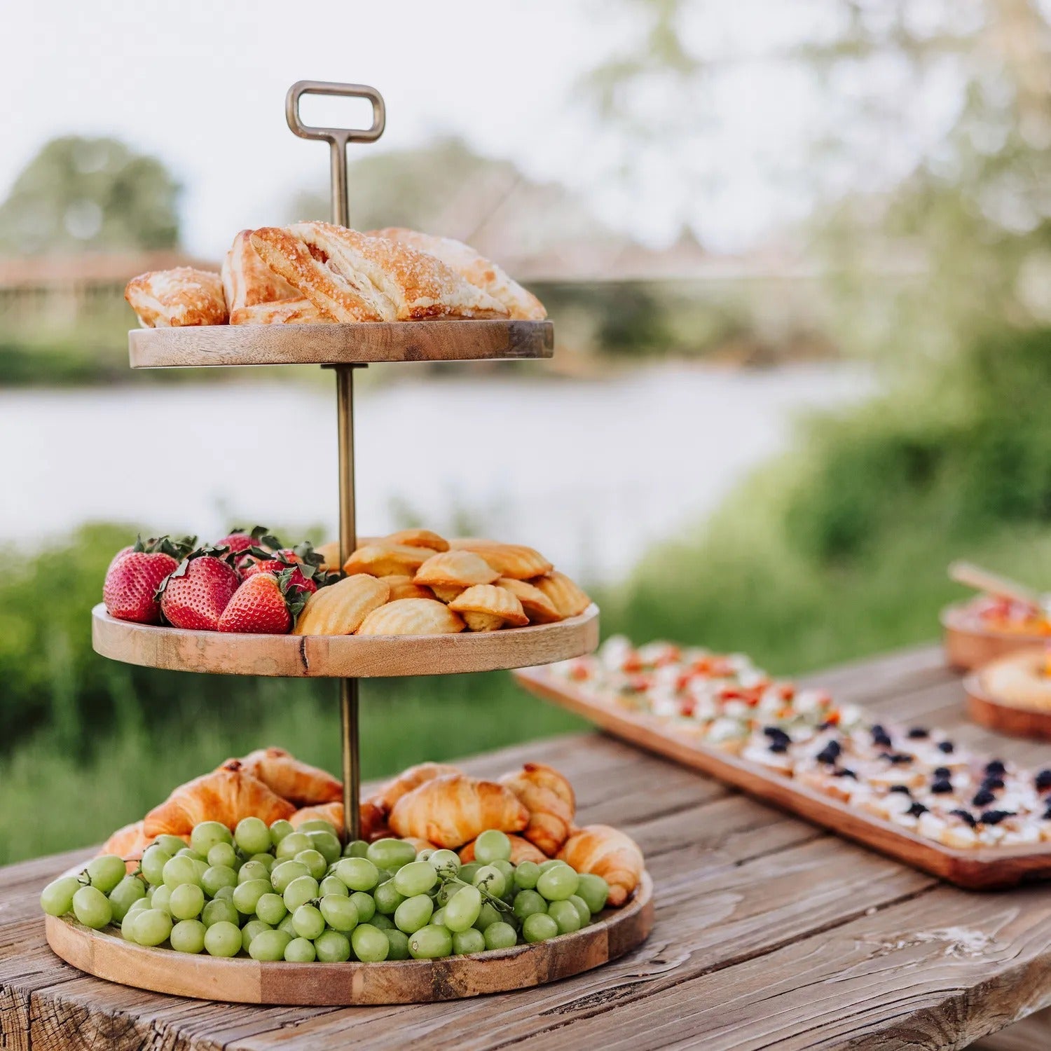 Picnic Time Mango Wood 3-Tier Serving Tray