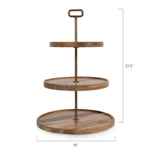 3-tier serving tray shown with 22.5 in height and 16 in diameter