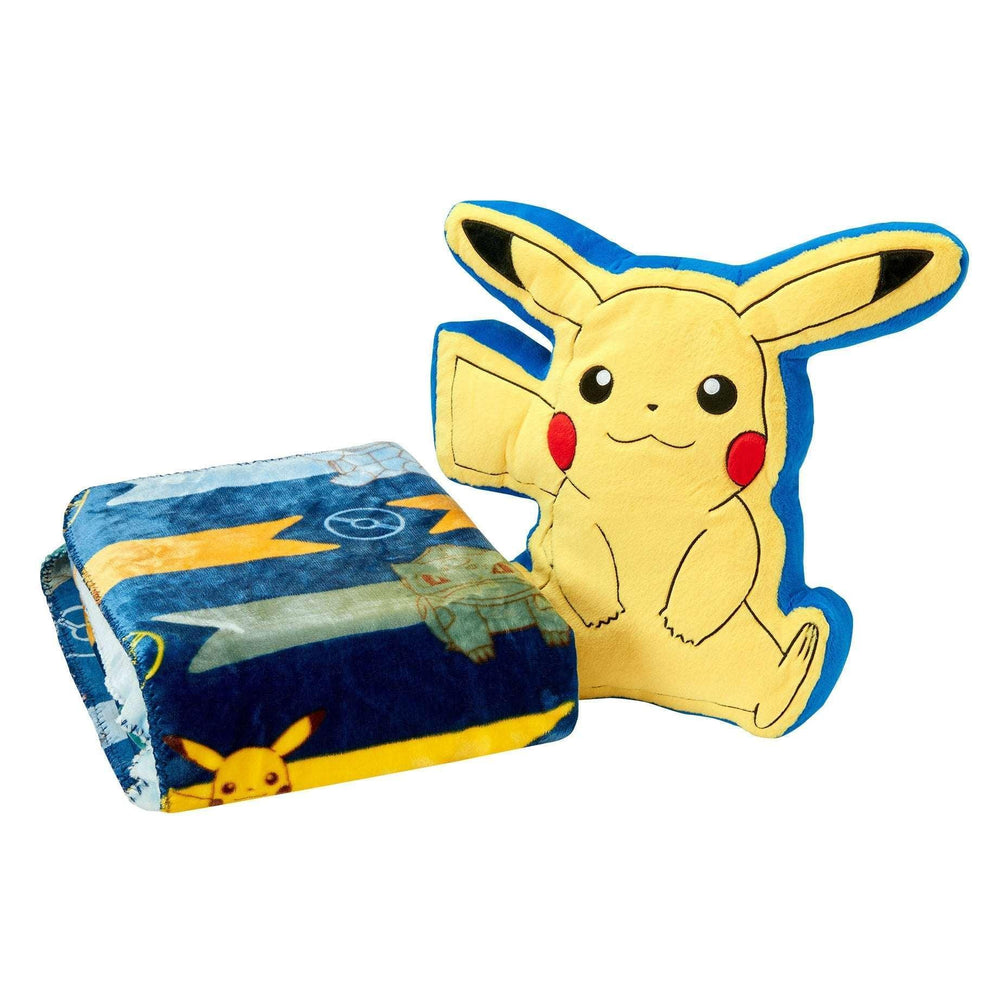 Pikachu Faux Fur Character Pillow & Reversible Throw Set - USA MEGA SHOP