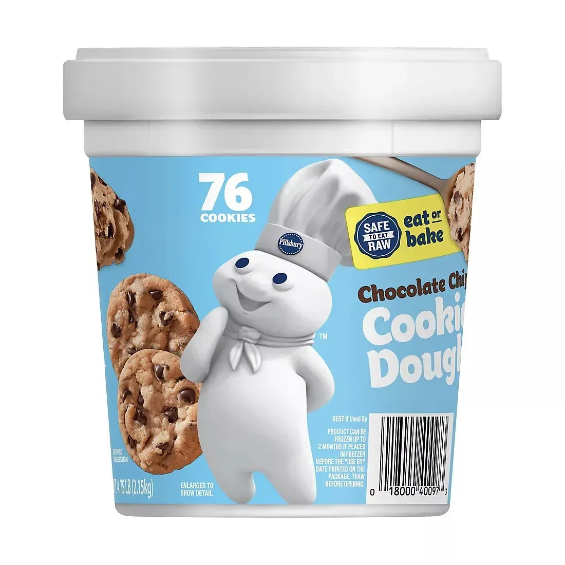 Pillsbury Chocolate Chip Cookie Dough Tub, Bakes 76 Cookies, 4.75 lbs.