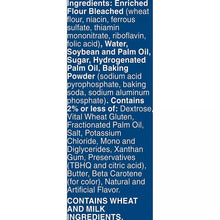 Ingredients list panel with enriched flour, soy and palm oils, sugar, and wheat