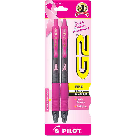 Pilot G2 Retractable Gel Ink Pens, Fine Point, Black, 2 Pack,