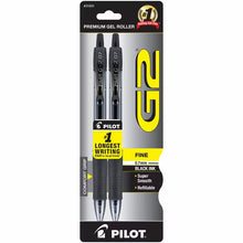 Pilot G2 retractable gel ink pens, black ink, fine point, 2-pack in retail package