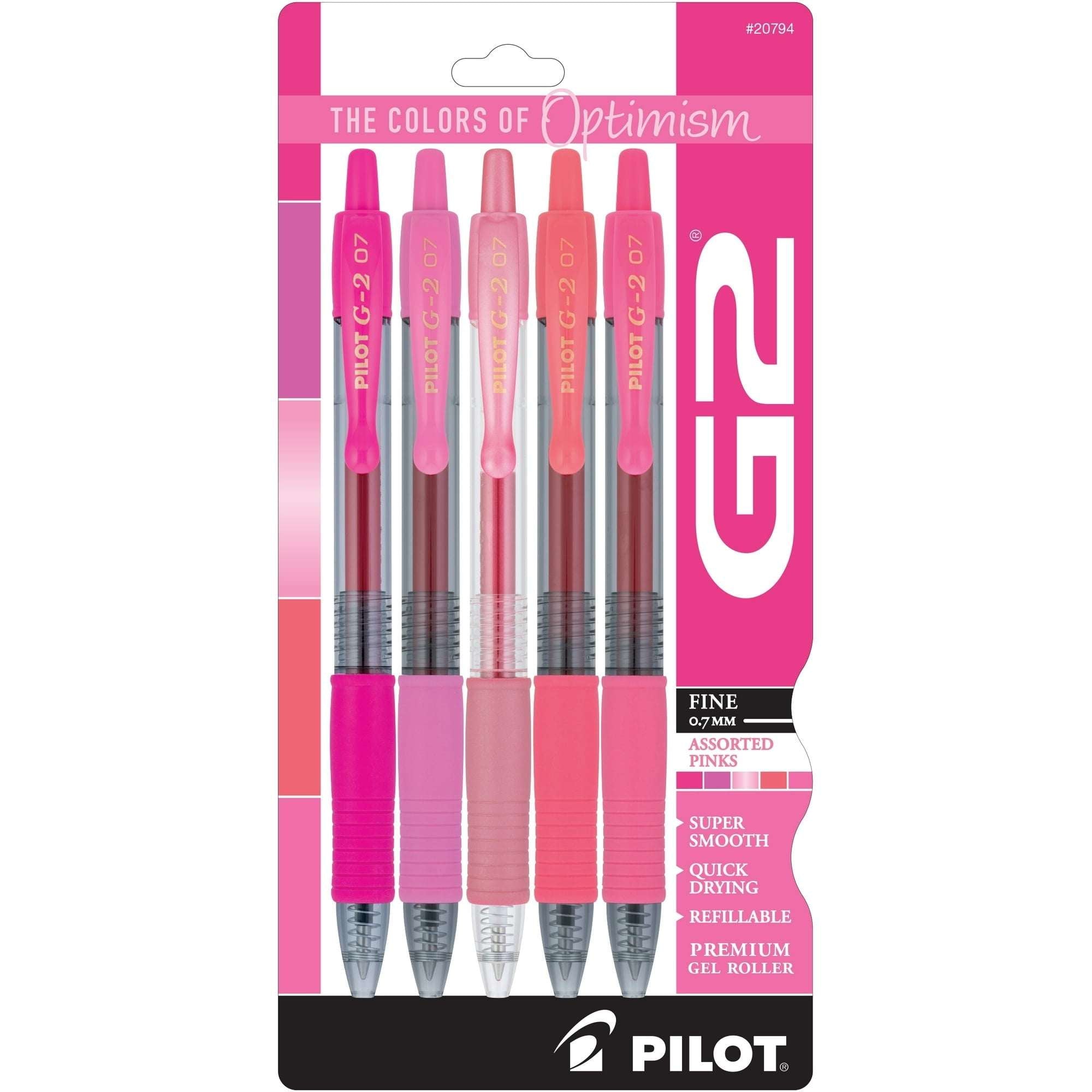 Pilot G2 Retractable Gel Pens, Premium, 0.7mm Fine Point, Assorted Colors, 5 Count