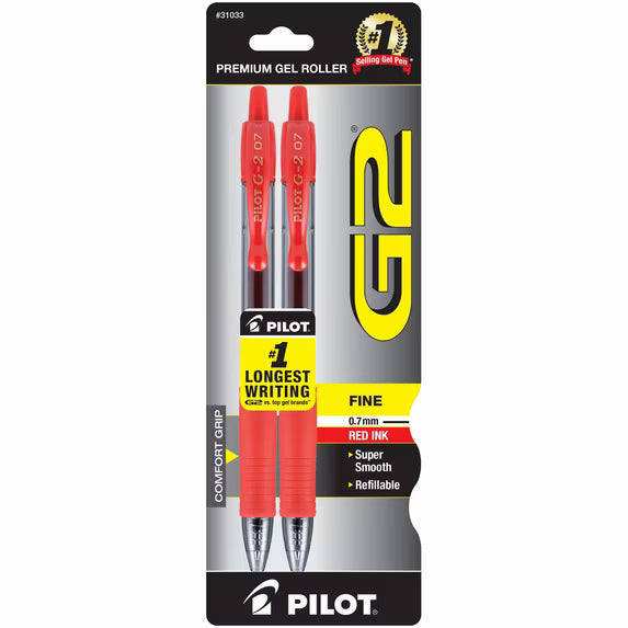 Pilot G2 Retractable Gel Ink Pens, Fine Point, Black, 2 Pack,