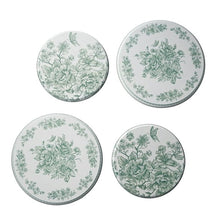 Stainless steel range burner covers set with green floral round lids, 4-piece