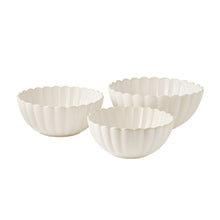 Cream stoneware nesting bowls set of 3 with scalloped ridged sides